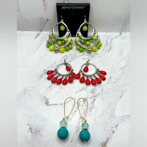 Colorful beaded boho dangle earring set